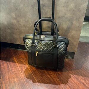 Quilted Black Rolling Laptop Tote